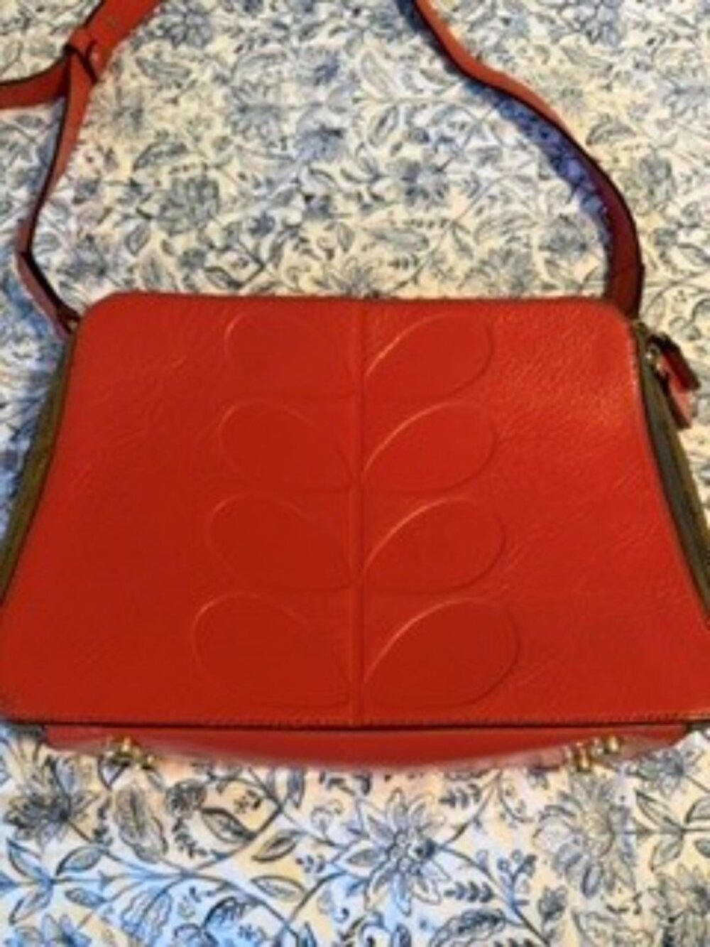Vintage Orla Kiely orange leather crossbody bag